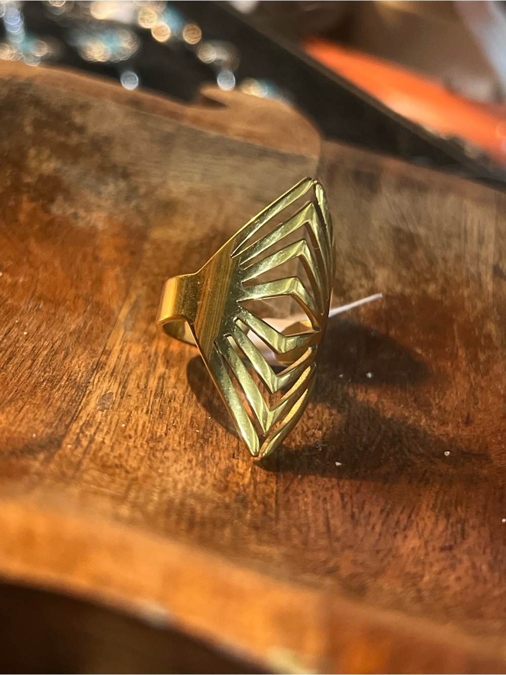 Stanley Gold Cutout Geometric Leaf Ring